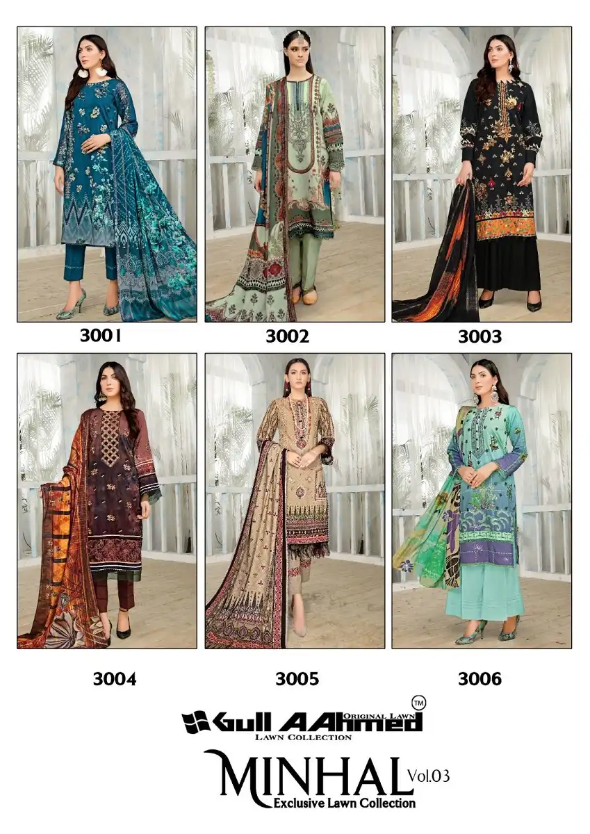Gull Aahmed Minhal Vol-3 Pure Lawn Cotton Wholesale Pakistani Suit Catalog — Wholesale Salwar Suits, MPA wholesale from Surat — view 7