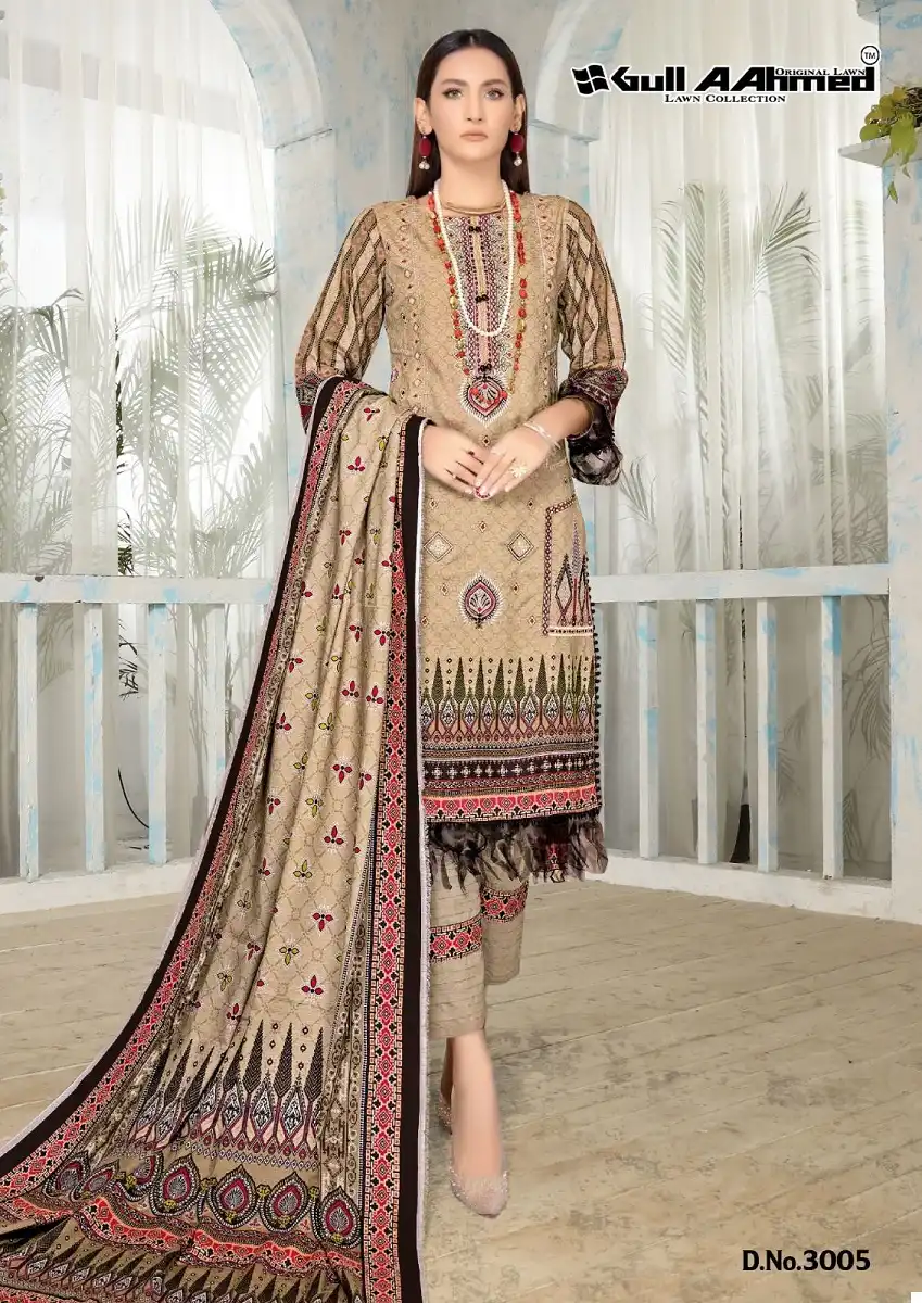 Gull Aahmed Minhal Vol-3 Pure Lawn Cotton Wholesale Pakistani Suit Catalog — Wholesale Salwar Suits, MPA wholesale from Surat - Gallery Image 4