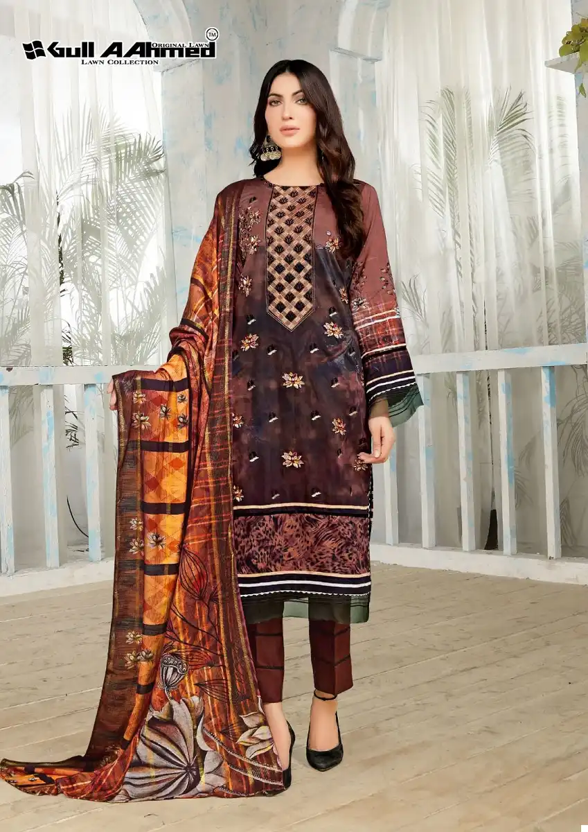 Gull Aahmed Minhal Vol-3 Pure Lawn Cotton Wholesale Pakistani Suit Catalog — Wholesale Salwar Suits, MPA wholesale from Surat - Gallery Image 5