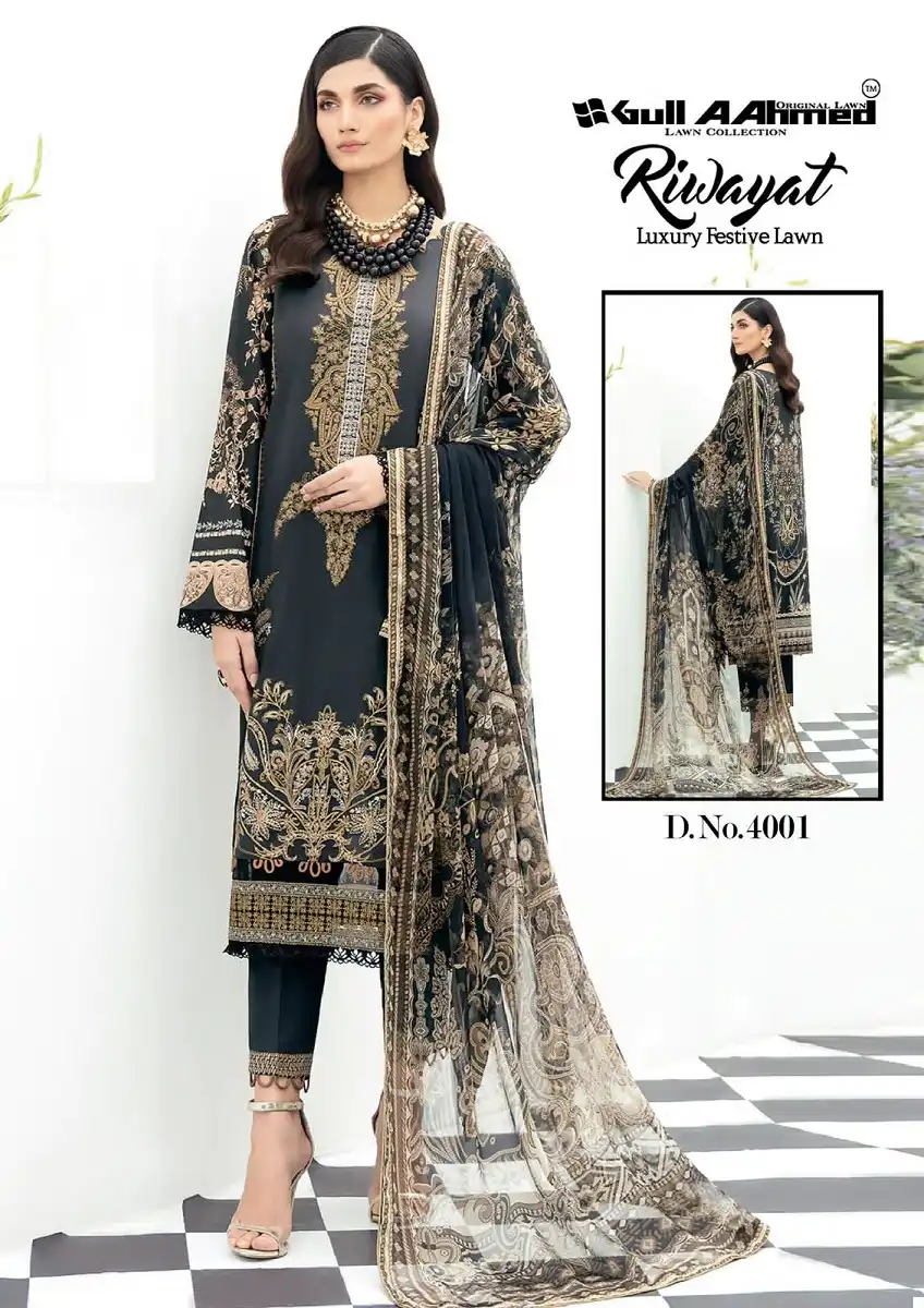 Gull Aahmed Riwayat Vol 4 Pure Lawn Cotton Wholesale Winter Wear Salwar Suit Catalog — Wholesale Salwar Suits, MPA wholesale from Surat - Gallery Image 2