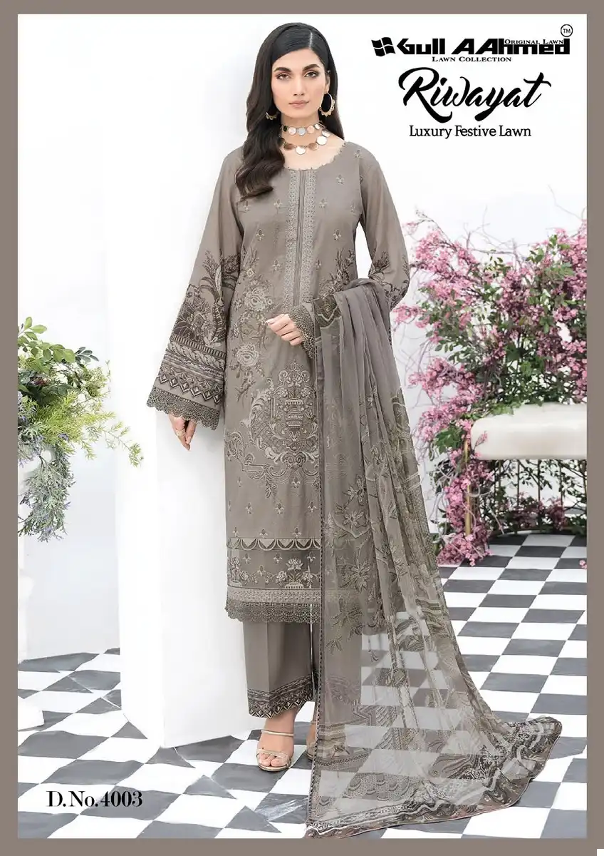 Gull Aahmed Riwayat Vol 4 Pure Lawn Cotton Wholesale Winter Wear Salwar Suit Catalog — Wholesale Salwar Suits, MPA wholesale from Surat - Gallery Image 3