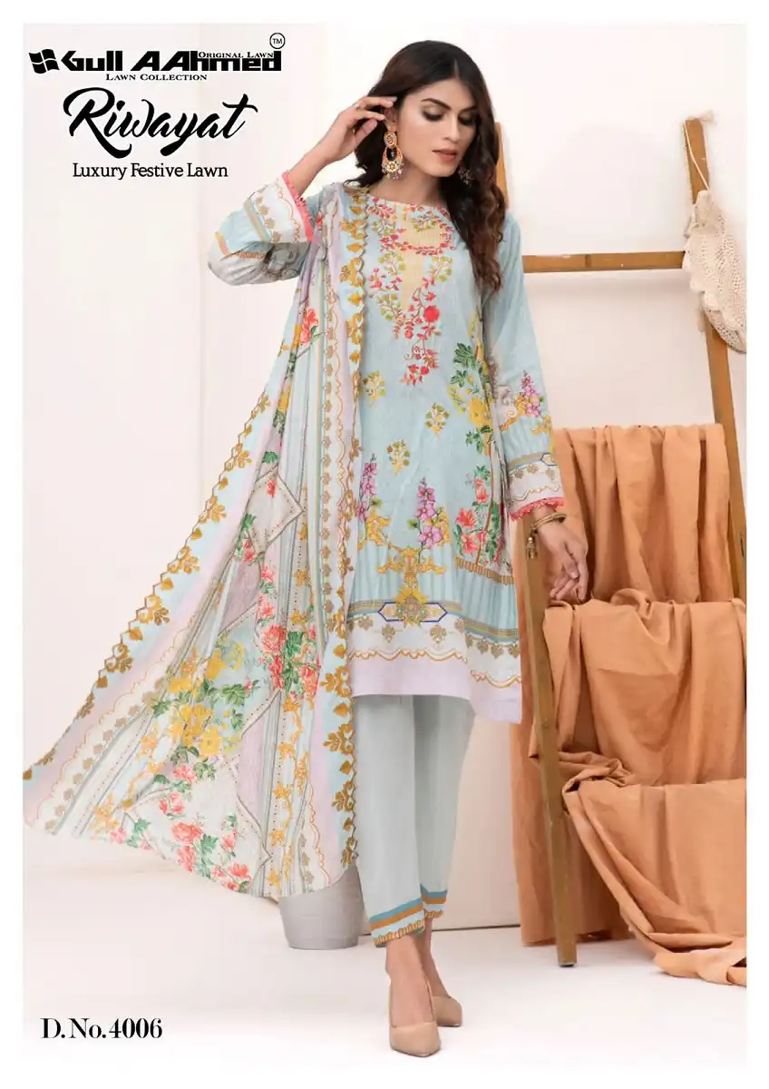 Gull Aahmed Riwayat Vol 4 Pure Lawn Cotton Wholesale Winter Wear Salwar Suit Catalog — Wholesale Salwar Suits, MPA wholesale from Surat - Gallery Image 6