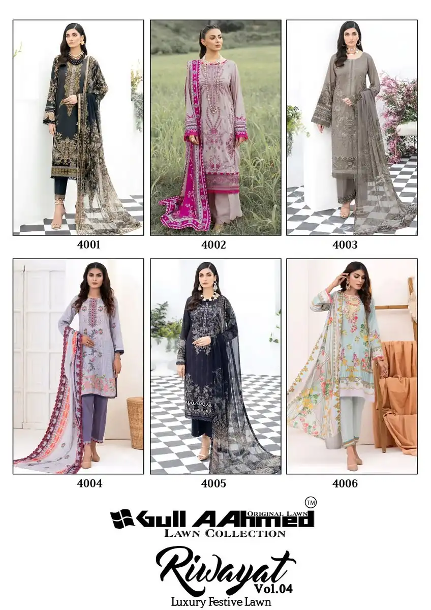 Gull Aahmed Riwayat Vol 4 Pure Lawn Cotton Wholesale Winter Wear Salwar Suit Catalog — Wholesale Salwar Suits, MPA wholesale from Surat — view 7