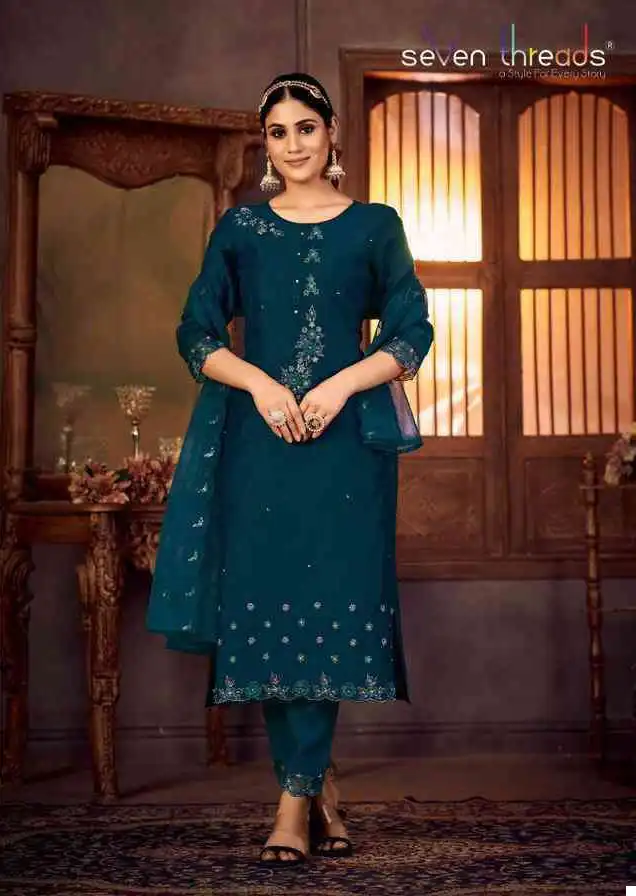 Seven Threads Gulmohar Viscose Silk Wholesale Designer Readymade Salwar Suit Catalog — Wholesale Salwar Suits, MPA wholesale from Surat - Gallery Image 3