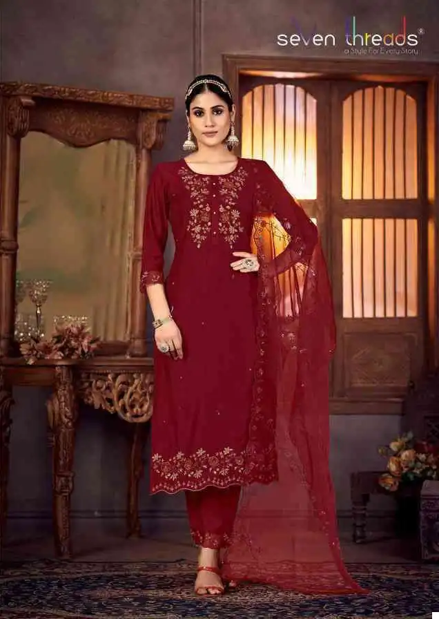 Seven Threads Gulmohar Viscose Silk Wholesale Designer Readymade Salwar Suit Catalog — Wholesale Salwar Suits, MPA wholesale from Surat - Gallery Image 5