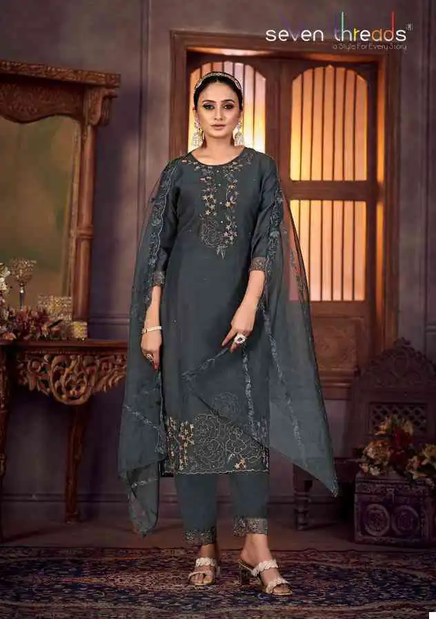 Seven Threads Gulmohar Viscose Silk Wholesale Designer Readymade Salwar Suit Catalog — Wholesale Salwar Suits, MPA wholesale from Surat - Gallery Image 6