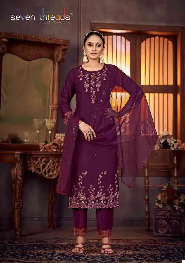 Seven Threads Gulmohar Viscose Silk Wholesale Designer Readymade Salwar Suit Catalog — Wholesale Salwar Suits, MPA wholesale from Surat - Gallery Image 7