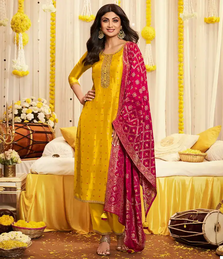 Vatsam Haldi Collection Georgette Wholesale Designer Readymade Salwar Suit Catalog — Wholesale Salwar Suits, MPA wholesale from Surat — view 1