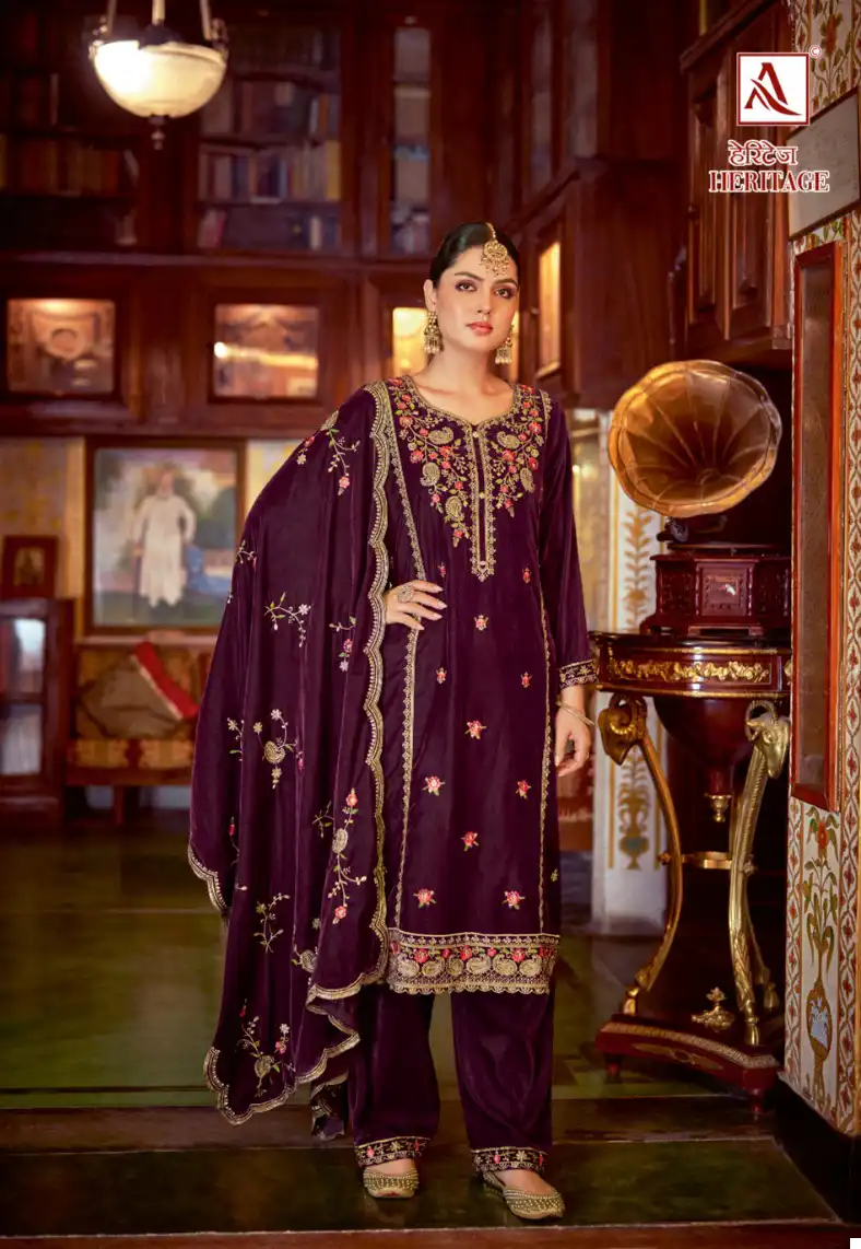 Alok Suits Heritage Premium Velvet Wholesale Winter Wear Suits Catalog — Wholesale Salwar Suits, Alok Suit wholesale from Surat - Gallery Image 3