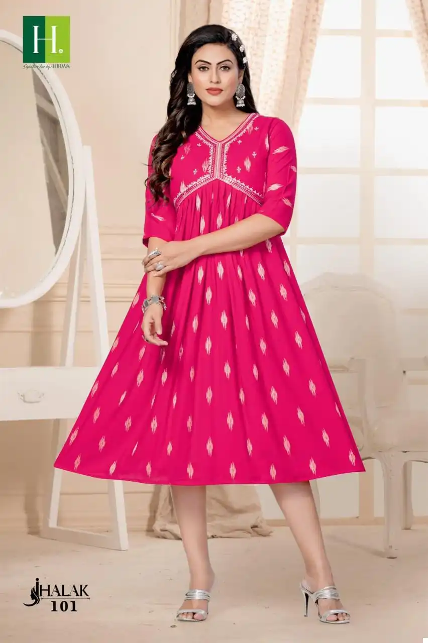 Hirwa Jhalak Rayon Wholesale Fancy Designer Alia Cut Style Kurtis Catalog — Wholesale Kurtis, MPA wholesale from Surat - Gallery Image 2