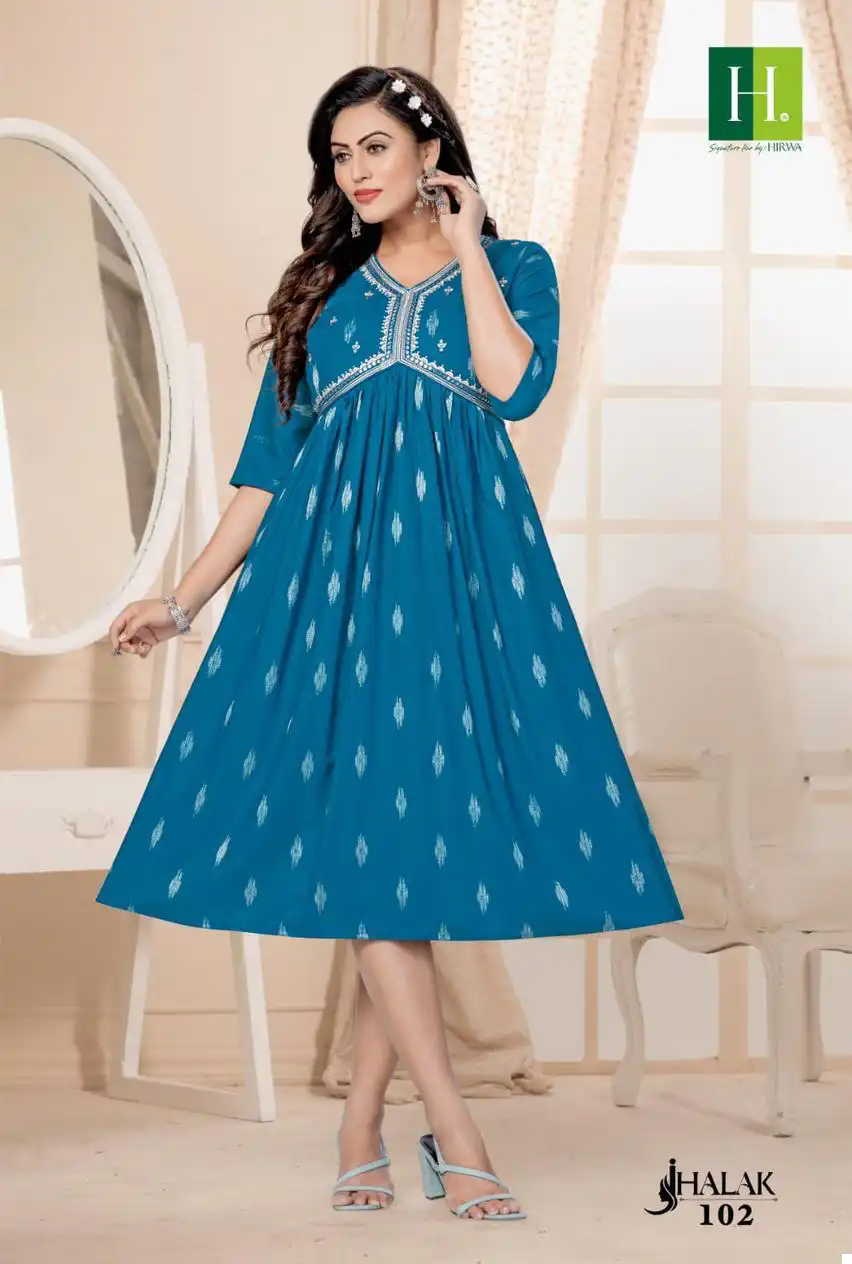Hirwa Jhalak Rayon Wholesale Fancy Designer Alia Cut Style Kurtis Catalog — Wholesale Kurtis, MPA wholesale from Surat - Gallery Image 3