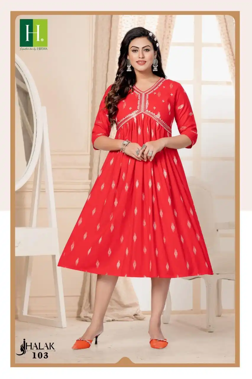 Hirwa Jhalak Rayon Wholesale Fancy Designer Alia Cut Style Kurtis Catalog — Wholesale Kurtis, MPA wholesale from Surat - Gallery Image 4