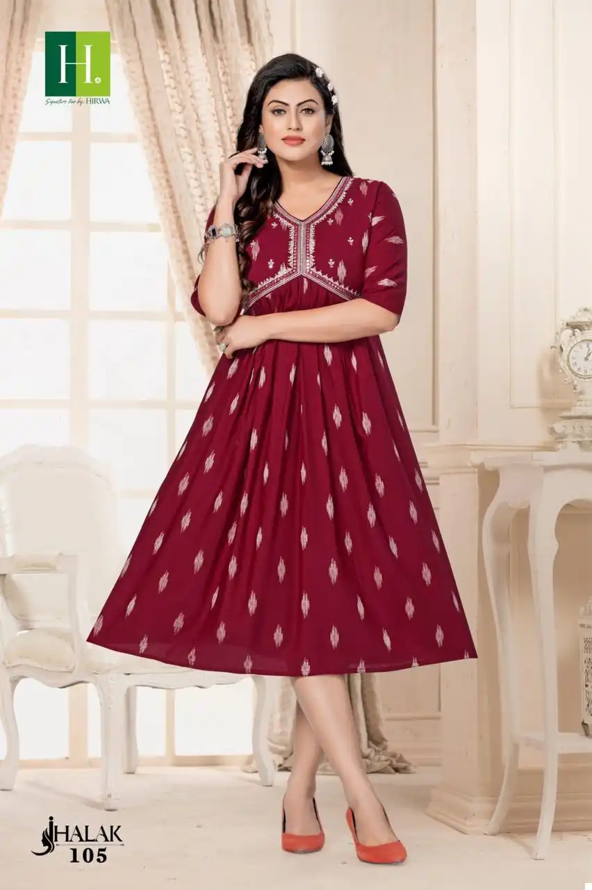 Hirwa Jhalak Rayon Wholesale Fancy Designer Alia Cut Style Kurtis Catalog — Wholesale Kurtis, MPA wholesale from Surat - Gallery Image 6