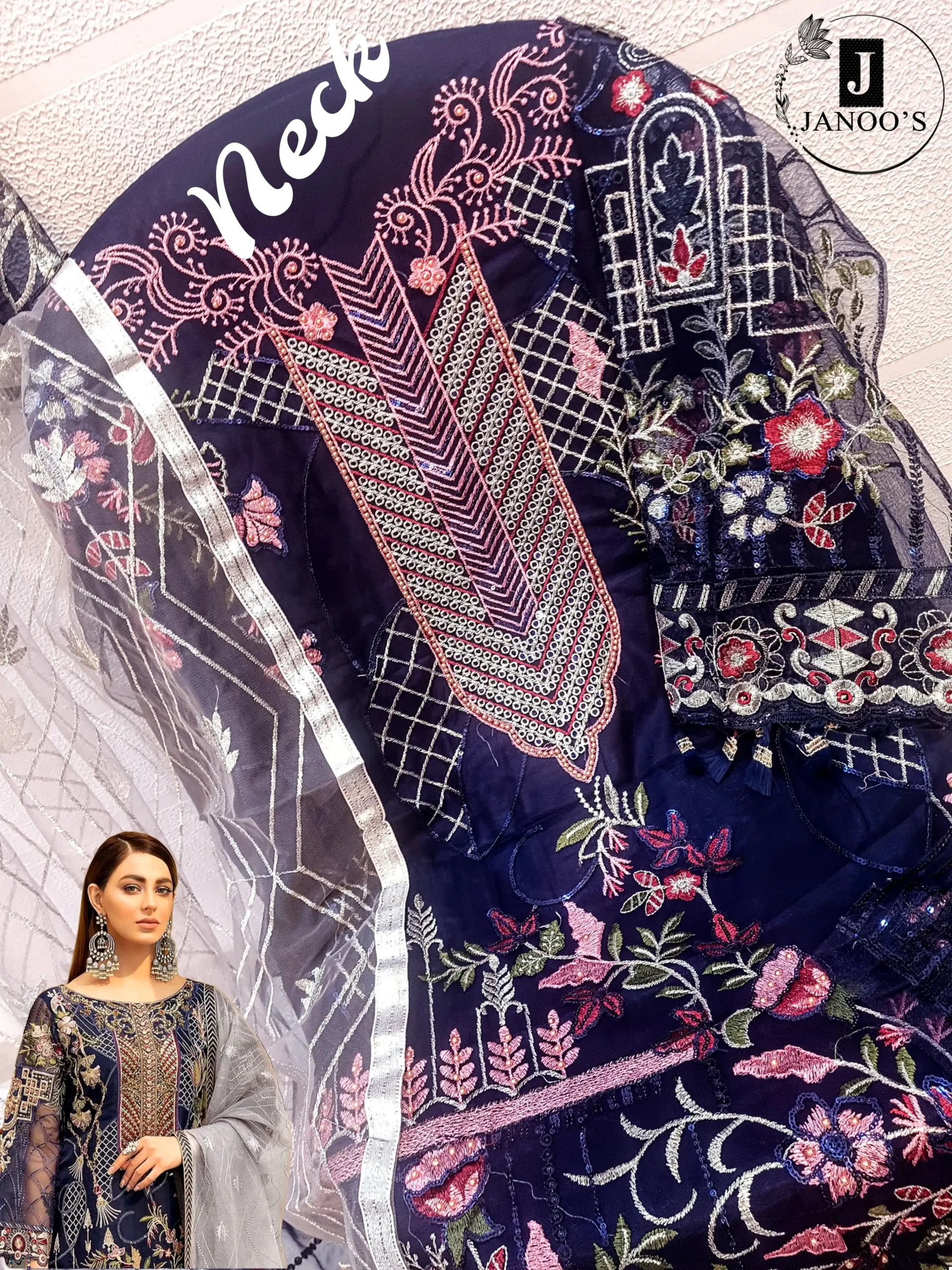 Janoo's J-107 Butterfly Net Wholesale Pakistani Suit — Wholesale Salwar Suits, MPA wholesale from Surat - Gallery Image 2