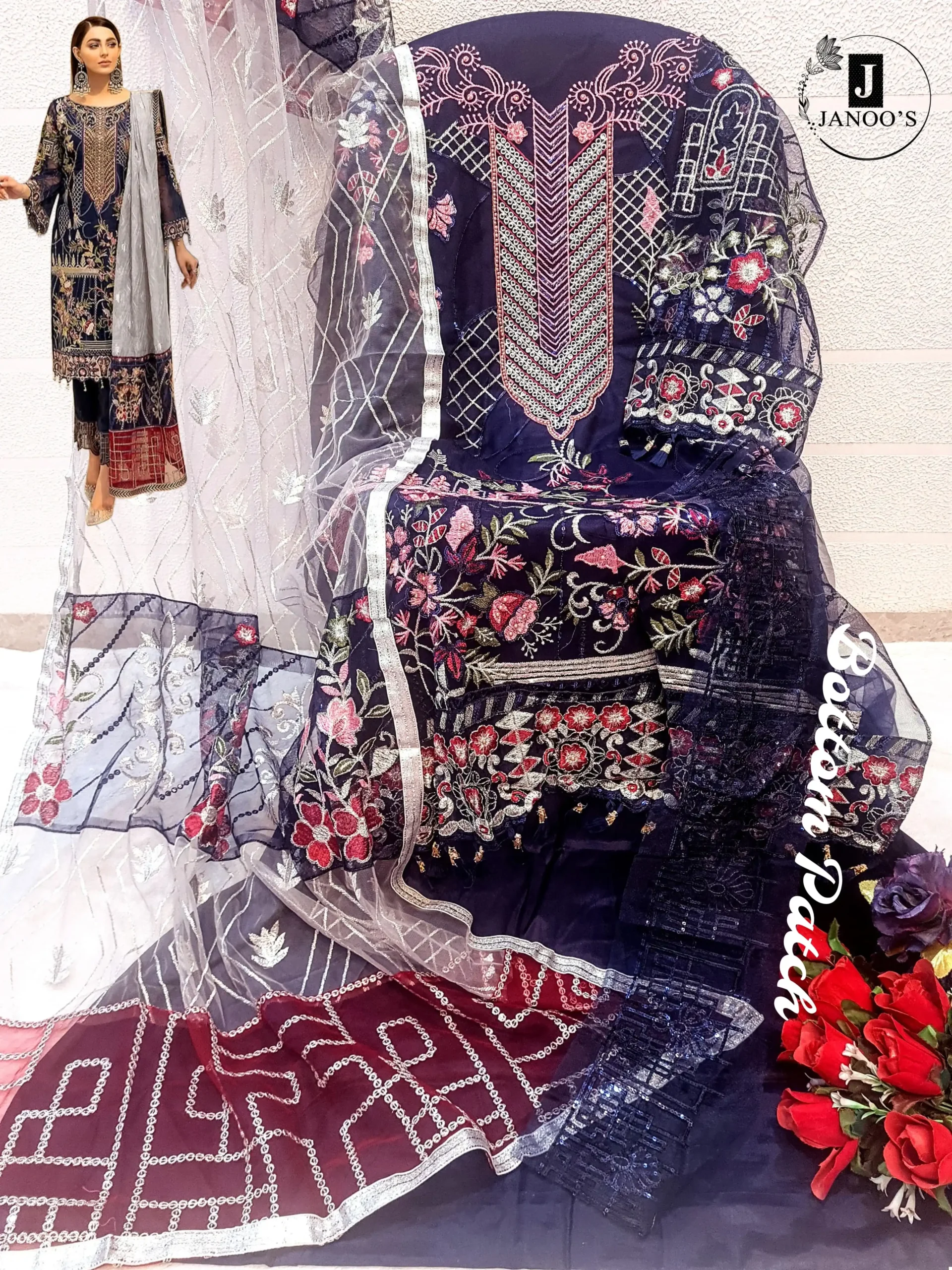 Janoo's J-107 Butterfly Net Wholesale Pakistani Suit — Wholesale Salwar Suits, MPA wholesale from Surat - Gallery Image 3