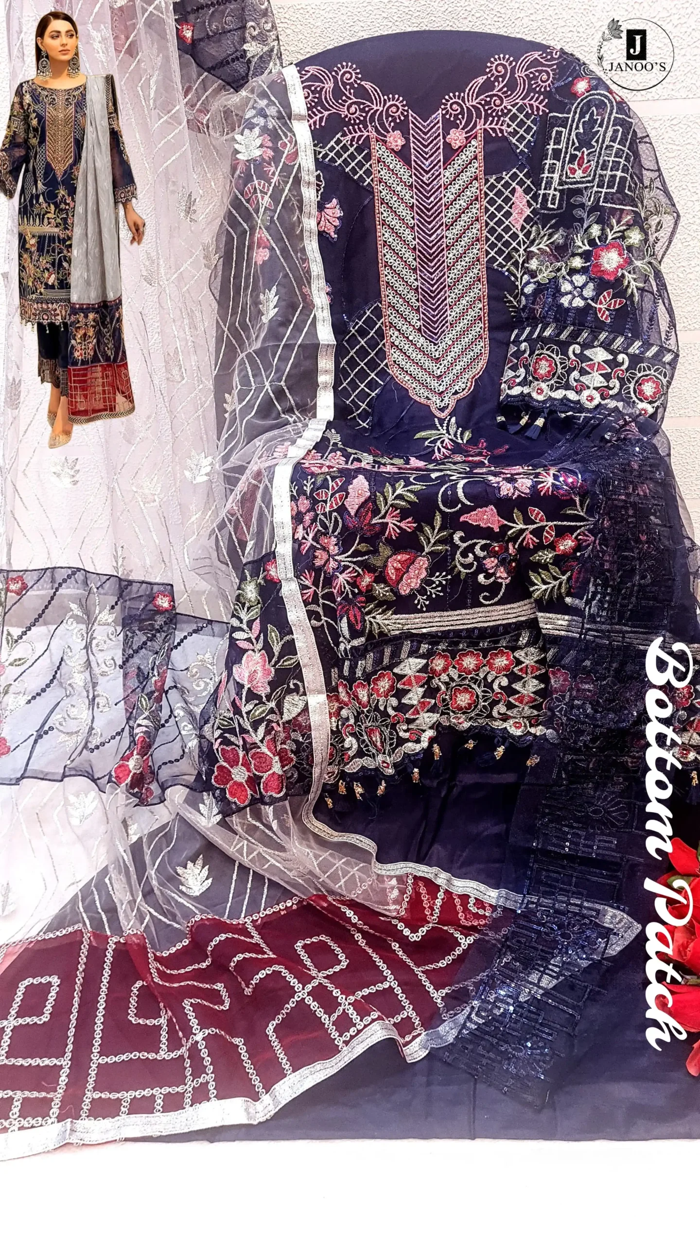 Janoo's J-107 Butterfly Net Wholesale Pakistani Suit — Wholesale Salwar Suits, MPA wholesale from Surat - Gallery Image 4