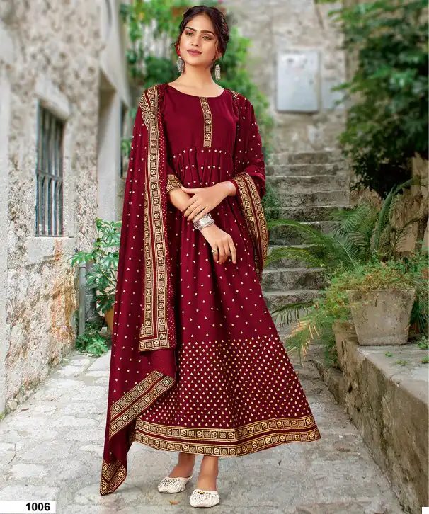VE Jannat Rayon Wholesale Gown With Dupatta Catalog - 8 Pcs Set — Wholesale Salwar Suits, MPA wholesale from Surat — view 1