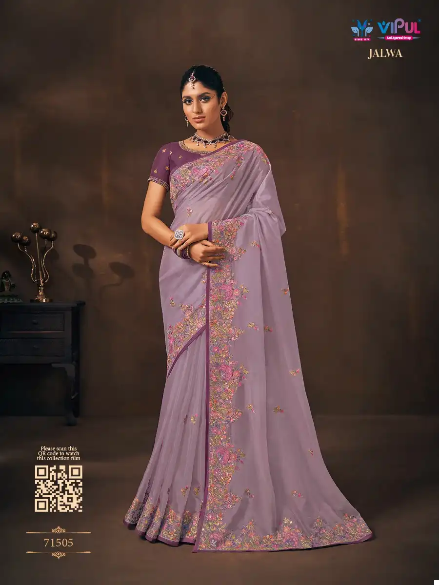 Vipul Jalwa Flowry Organza Wholesale Designer Saree Catalog — Wholesale Sarees, MPA wholesale from Surat - Gallery Image 3