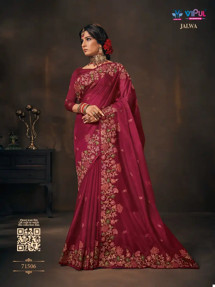 Vipul Jalwa Flowry Organza Wholesale Designer Saree Catalog — Wholesale Sarees, MPA wholesale from Surat - Gallery Image 4