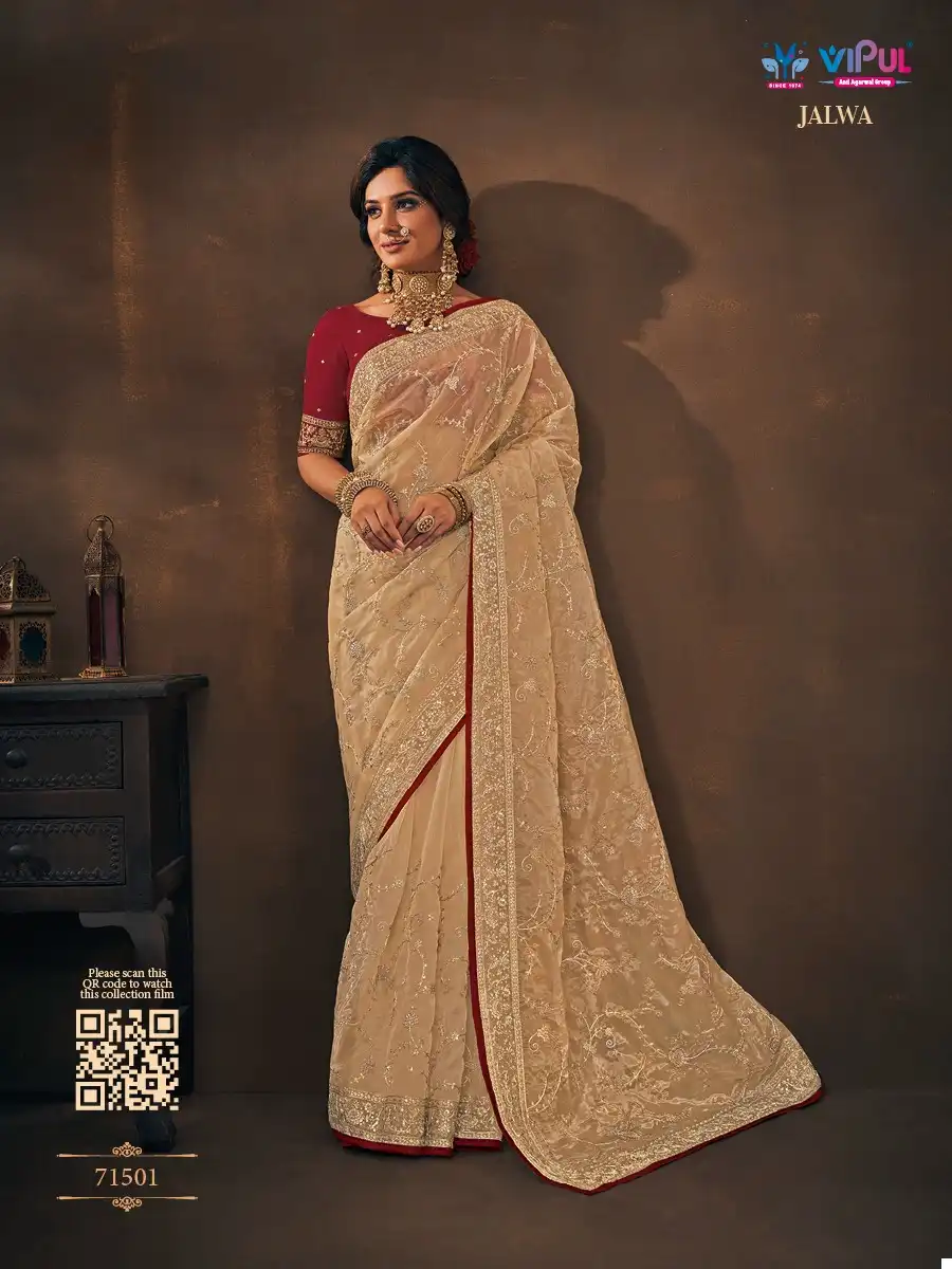 Vipul Jalwa Flowry Organza Wholesale Designer Saree Catalog — Wholesale Sarees, MPA wholesale from Surat - Gallery Image 5