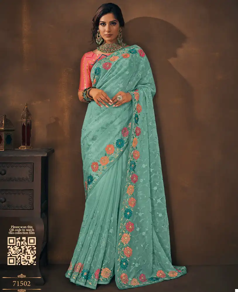 Vipul Jalwa Flowry Organza Wholesale Designer Saree Catalog — Wholesale Sarees, MPA wholesale from Surat — view 1