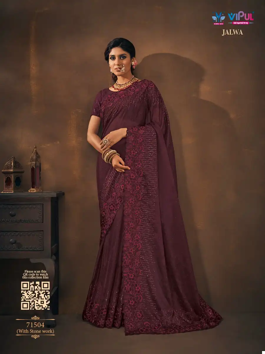 Vipul Jalwa Flowry Organza Wholesale Designer Saree Catalog — Wholesale Sarees, MPA wholesale from Surat - Gallery Image 6