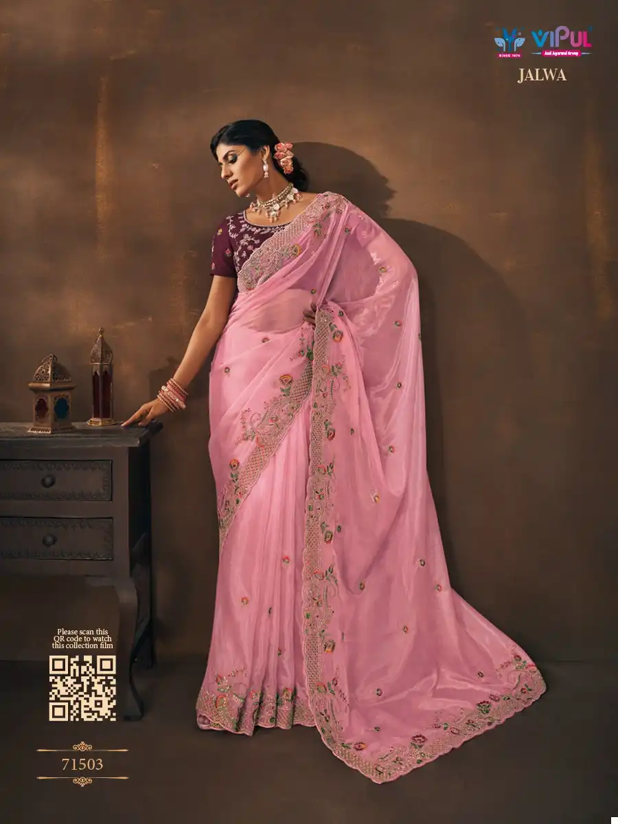 Vipul Jalwa Flowry Organza Wholesale Designer Saree Catalog — Wholesale Sarees, MPA wholesale from Surat — view 9