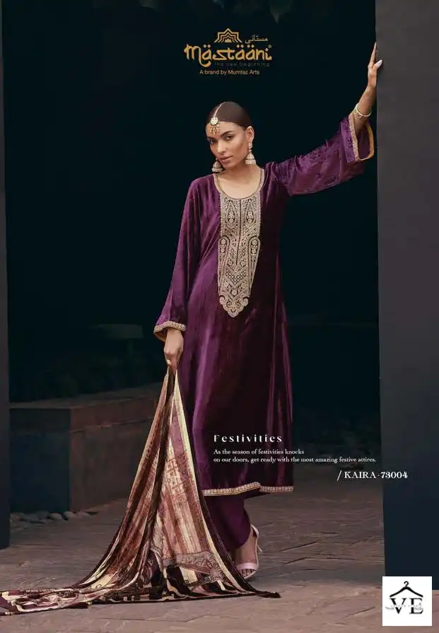 Mumtaz Arts Kaira Velvet Wholesale Beautiful Embroidery Designer Winter Wear Salwar Suit Catalog — Wholesale Salwar Suits, MPA wholesale from Surat - Gallery Image 4