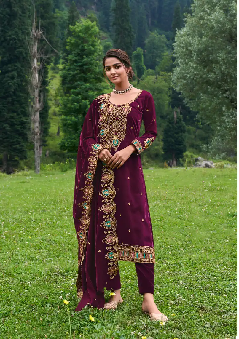 Kala Archana 2 Velvet 9000 Wholesale Winter Suits Catalog — Wholesale Salwar Suits, MPA wholesale from Surat - Gallery Image 4