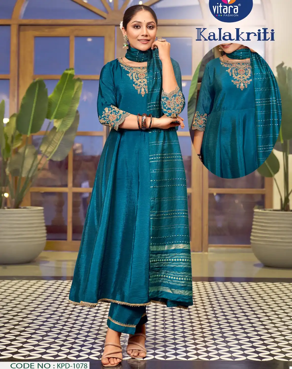 Vitara Fashion Kalakriti Poly Chinon Wholesale Readymade Salwar Suit Catalog — Wholesale Salwar Suits, MPA wholesale from Surat — view 1