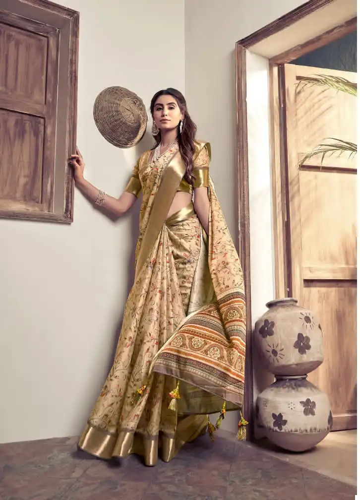 VE Kalindi Heavy Tussar Ghincha Silk Wholesale Saree Catalog — Wholesale Sarees, MPA wholesale from Surat - Gallery Image 10