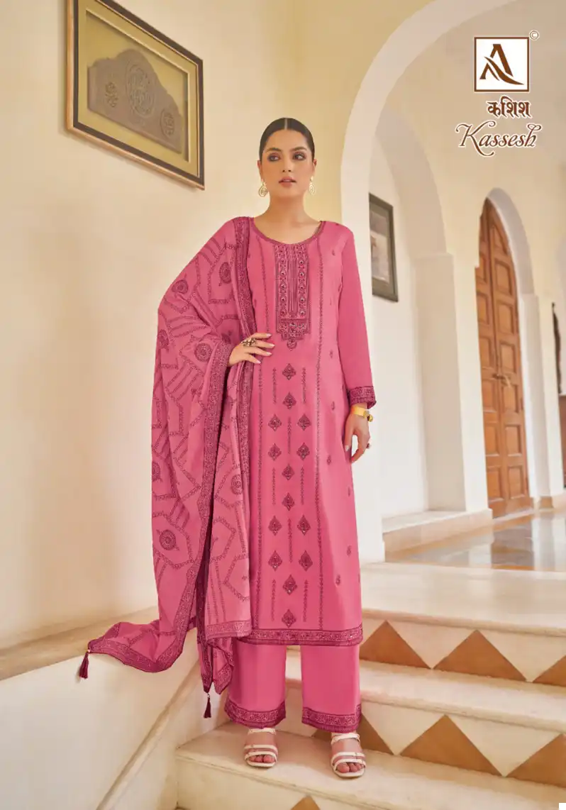 Alok Suits Kassesh Woolen Pashmina Jacquard Wholesale Winter Wear Salwar Suit Catalog - 6 Pcs Set — Wholesale Salwar Suits, Alok Suit wholesale from Surat - Gallery Image 2