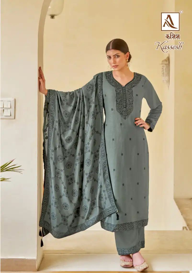 Alok Suits Kassesh Woolen Pashmina Jacquard Wholesale Winter Wear Salwar Suit Catalog - 6 Pcs Set — Wholesale Salwar Suits, Alok Suit wholesale from Surat - Gallery Image 4