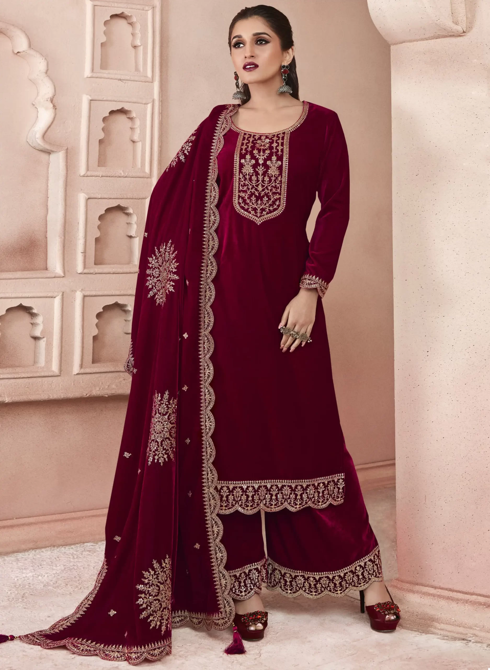 Vinay Kervin-Velvet Embroidery-3 Velvet Wholesale Saree Catalog — Wholesale Salwar Suits, MPA wholesale from Surat — view 1