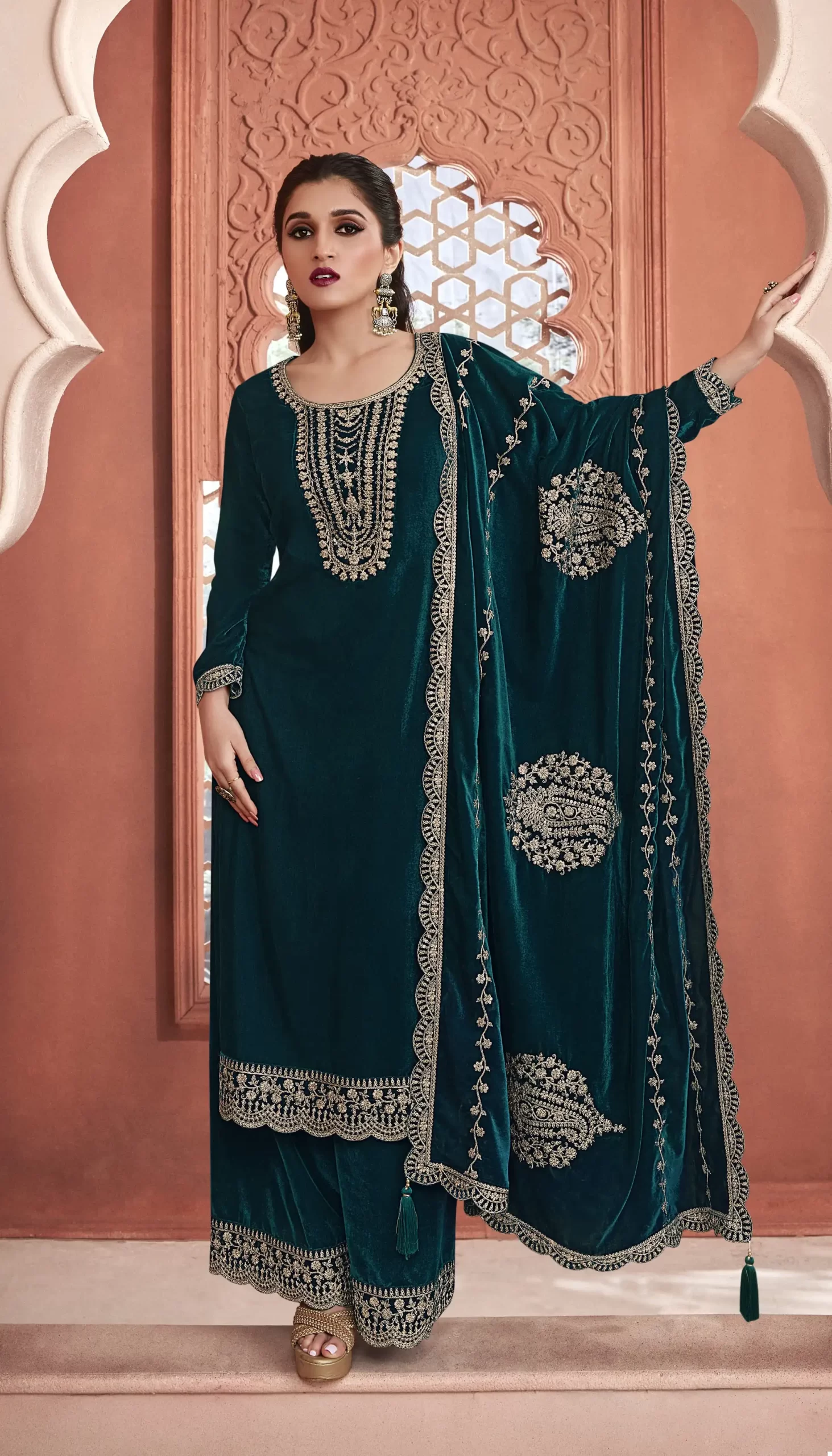 Vinay Kervin-Velvet Embroidery-3 Velvet Wholesale Saree Catalog — Wholesale Salwar Suits, MPA wholesale from Surat - Gallery Image 2