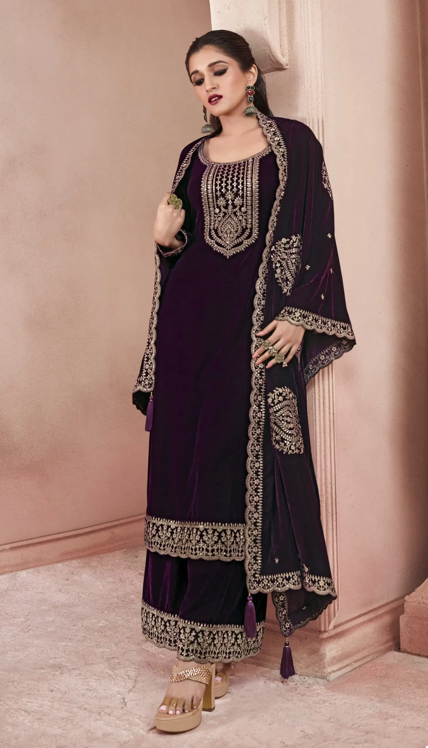 Vinay Kervin-Velvet Embroidery-3 Velvet Wholesale Saree Catalog — Wholesale Salwar Suits, MPA wholesale from Surat - Gallery Image 3