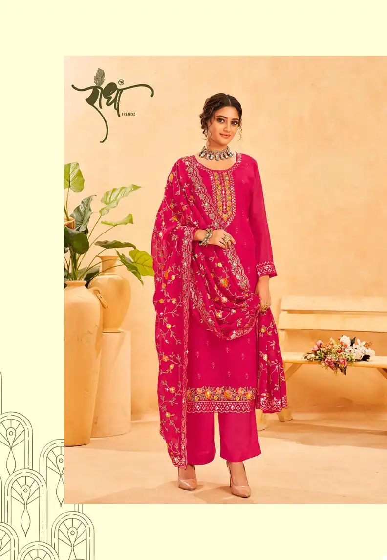 Radha Kesariya Real Organza Wholesale Salwar Suit Catalog - 5 Pcs Set — Wholesale Salwar Suits, MPA wholesale from Surat - Gallery Image 2