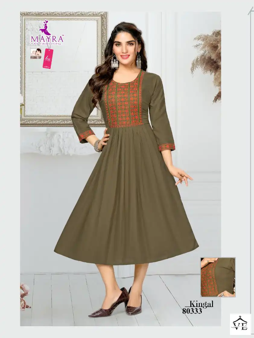 Mayra Kinjal Rayon 14 Kg Wholesale Long Kurtis Catalog — Wholesale Kurtis, MPA wholesale from Surat - Gallery Image 3