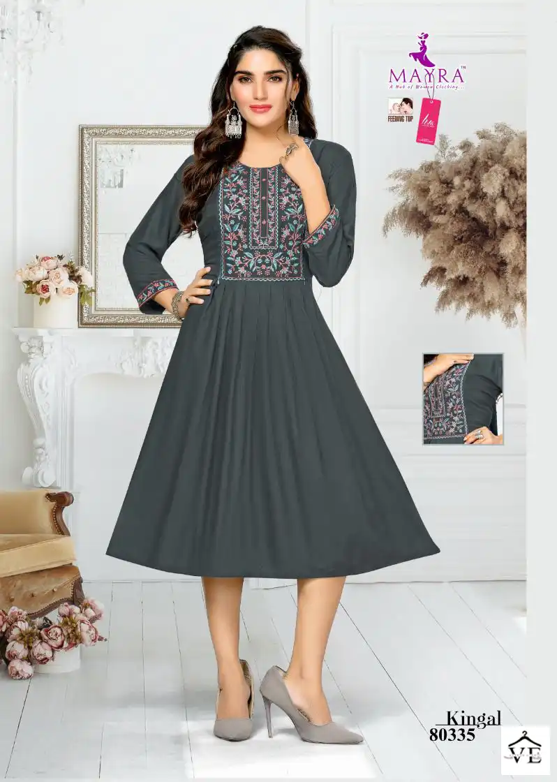 Mayra Kinjal Rayon 14 Kg Wholesale Long Kurtis Catalog — Wholesale Kurtis, MPA wholesale from Surat - Gallery Image 5