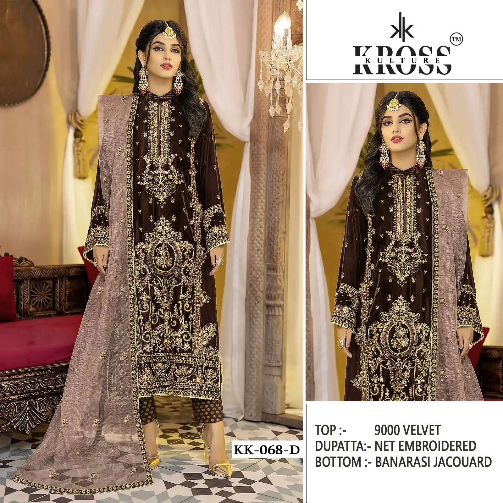 Kross Kulture Kk 68 Velvet Wholesale Designer Pakistani Winter Wear Salwar Suit Catalog — Wholesale Salwar Suits, MPA wholesale from Surat - Gallery Image 3