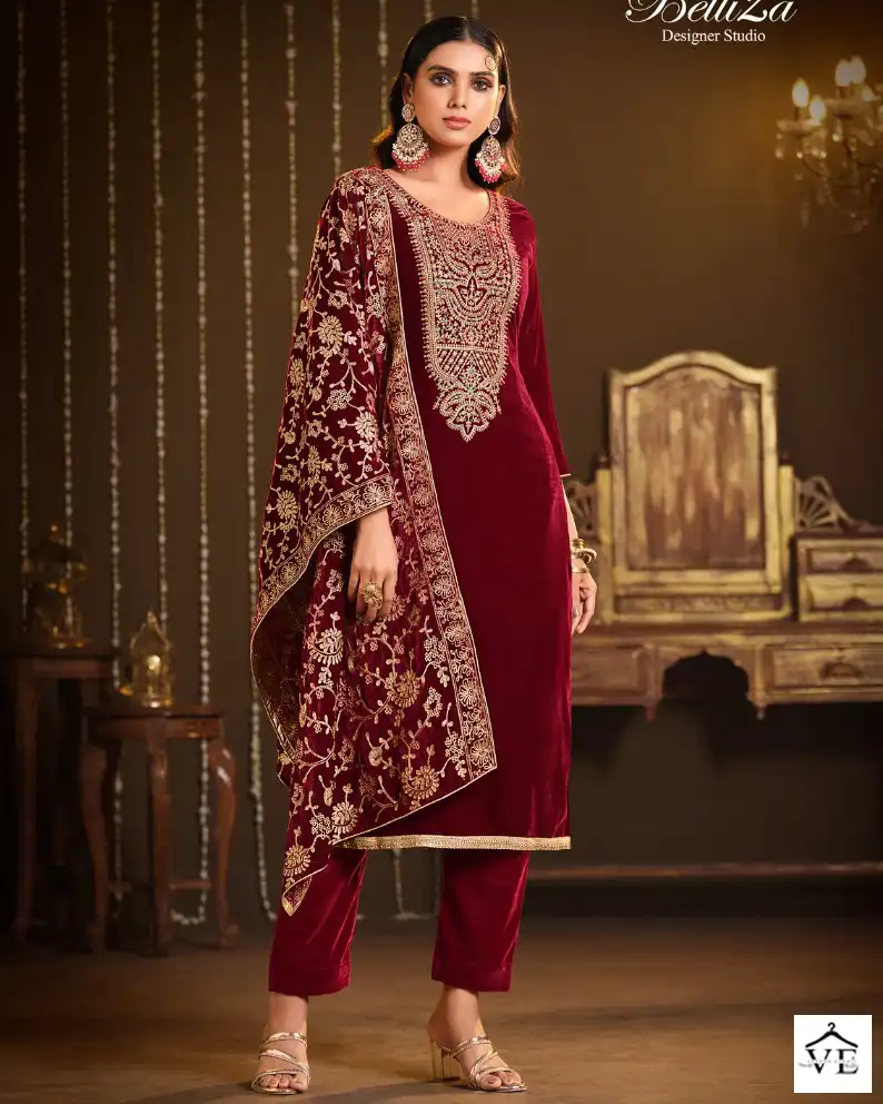 Belliza Designer Kohinoor Velvet Wholesale Heavy Emboidery Designer Winter Wear Salwar Suit Catalog — Wholesale Salwar Suits, Belliza Designer wholesale from Surat — view 1