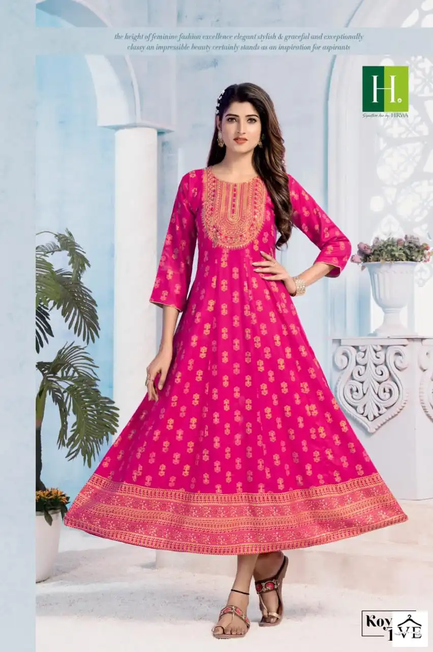 Hirwa Koyal Heavy Rayon Wholesale Long Anarkali Kurtis Catalog — Wholesale Kurtis, MPA wholesale from Surat - Gallery Image 2