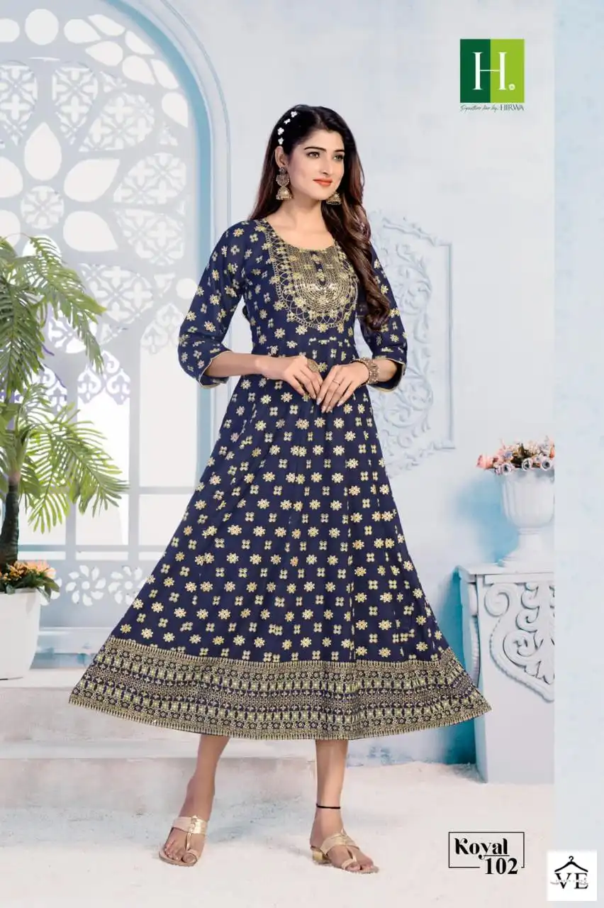 Hirwa Koyal Heavy Rayon Wholesale Long Anarkali Kurtis Catalog — Wholesale Kurtis, MPA wholesale from Surat - Gallery Image 3