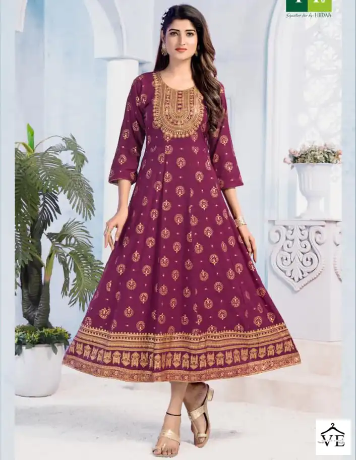 Hirwa Koyal Heavy Rayon Wholesale Long Anarkali Kurtis Catalog — Wholesale Kurtis, MPA wholesale from Surat — view 1