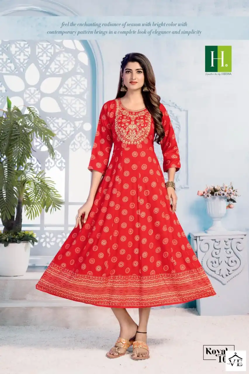 Hirwa Koyal Heavy Rayon Wholesale Long Anarkali Kurtis Catalog — Wholesale Kurtis, MPA wholesale from Surat - Gallery Image 4