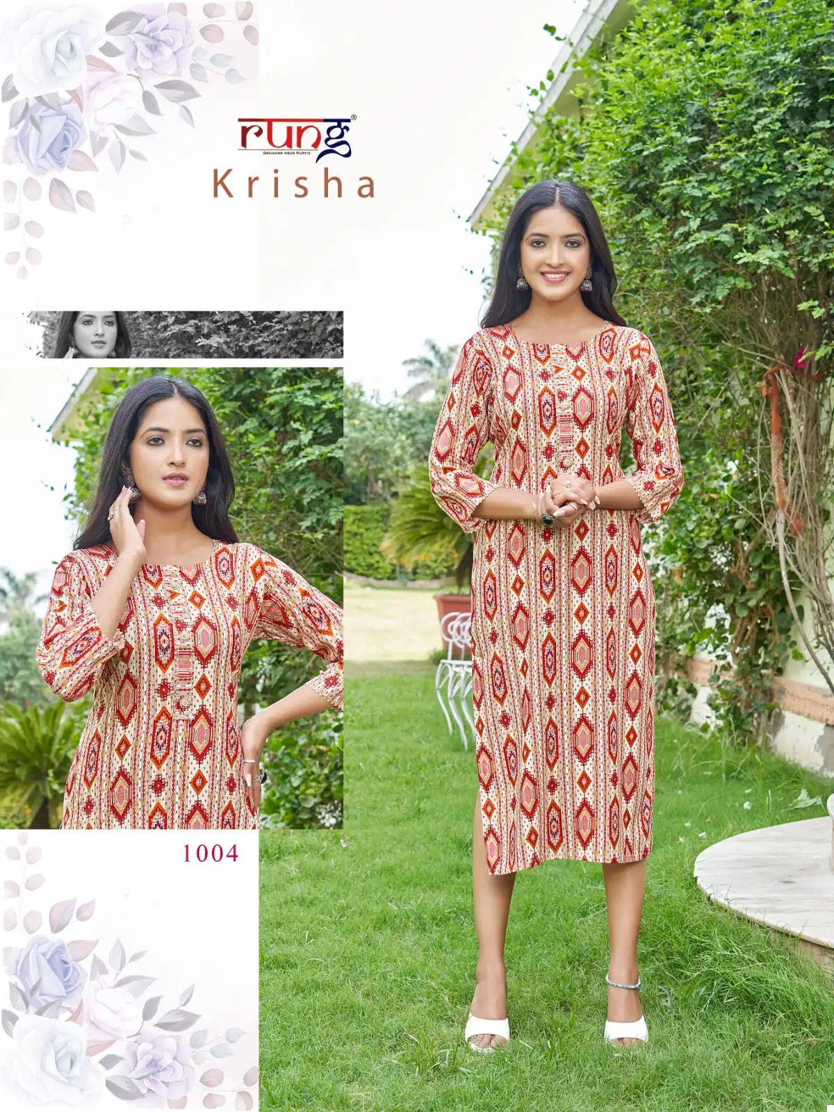 Rang Krisha Rayon Foil Print Wholesale Long Kurtis Catalog — Wholesale Kurtis, MPA wholesale from Surat - Gallery Image 2