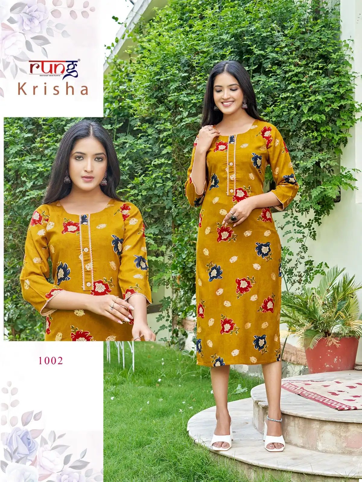Rang Krisha Rayon Foil Print Wholesale Long Kurtis Catalog — Wholesale Kurtis, MPA wholesale from Surat - Gallery Image 7