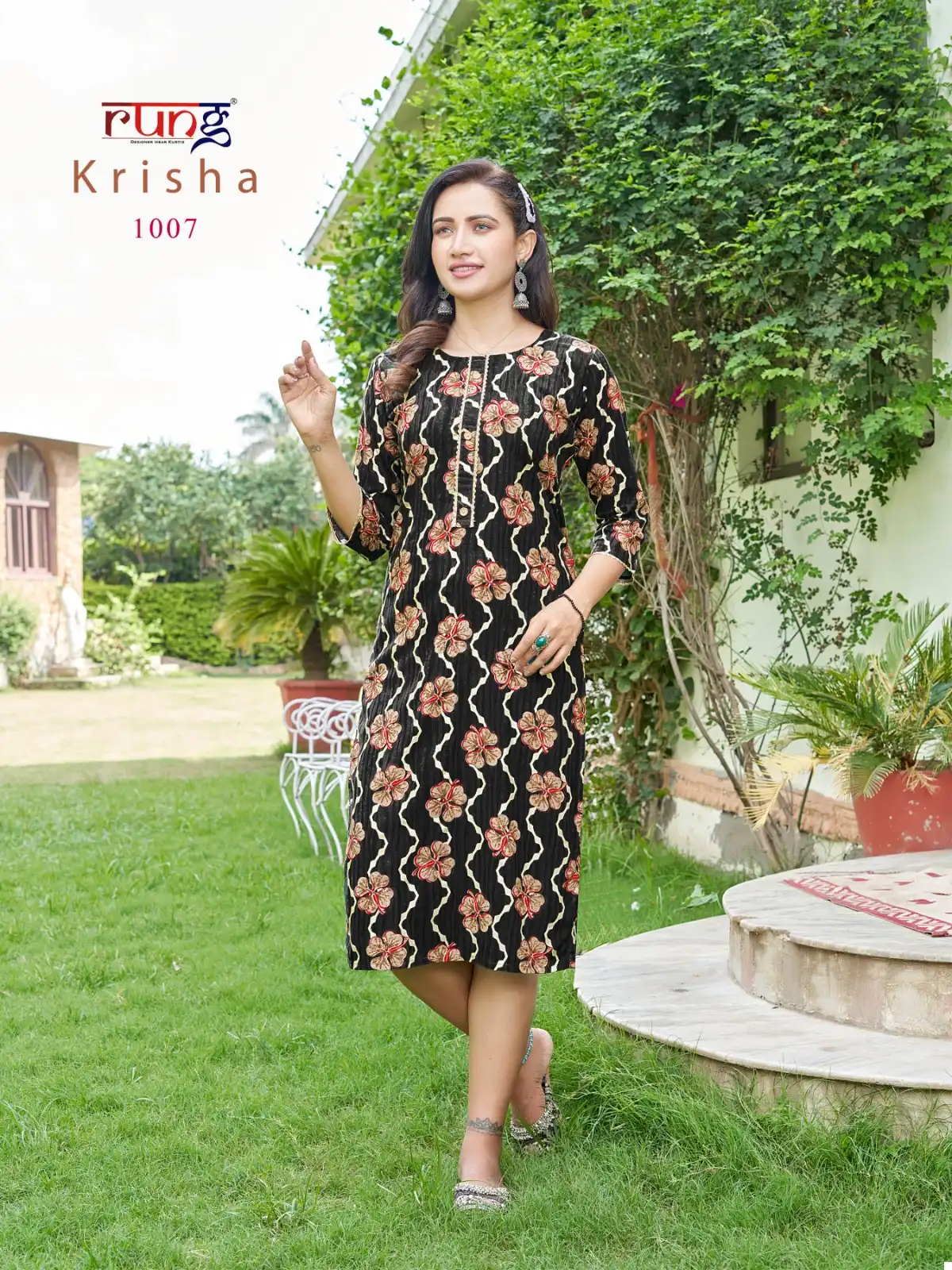 Rang Krisha Rayon Foil Print Wholesale Long Kurtis Catalog — Wholesale Kurtis, MPA wholesale from Surat - Gallery Image 8