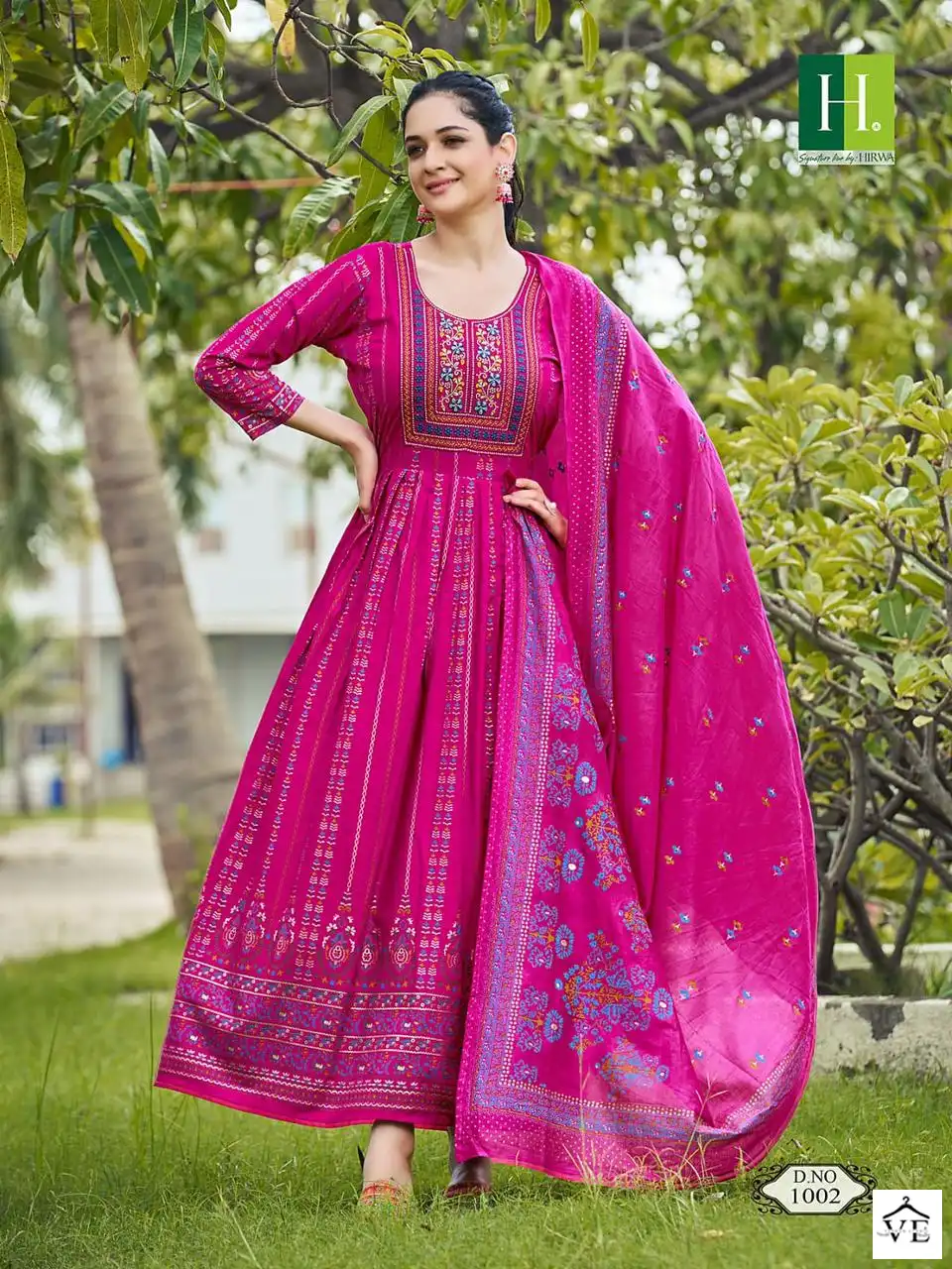 Hirwa Kumari Heavy Rayon Foil Prints Wholesale Designer Long Gown With Dupatta Catalog — Wholesale Kurtis, MPA wholesale from Surat - Gallery Image 2