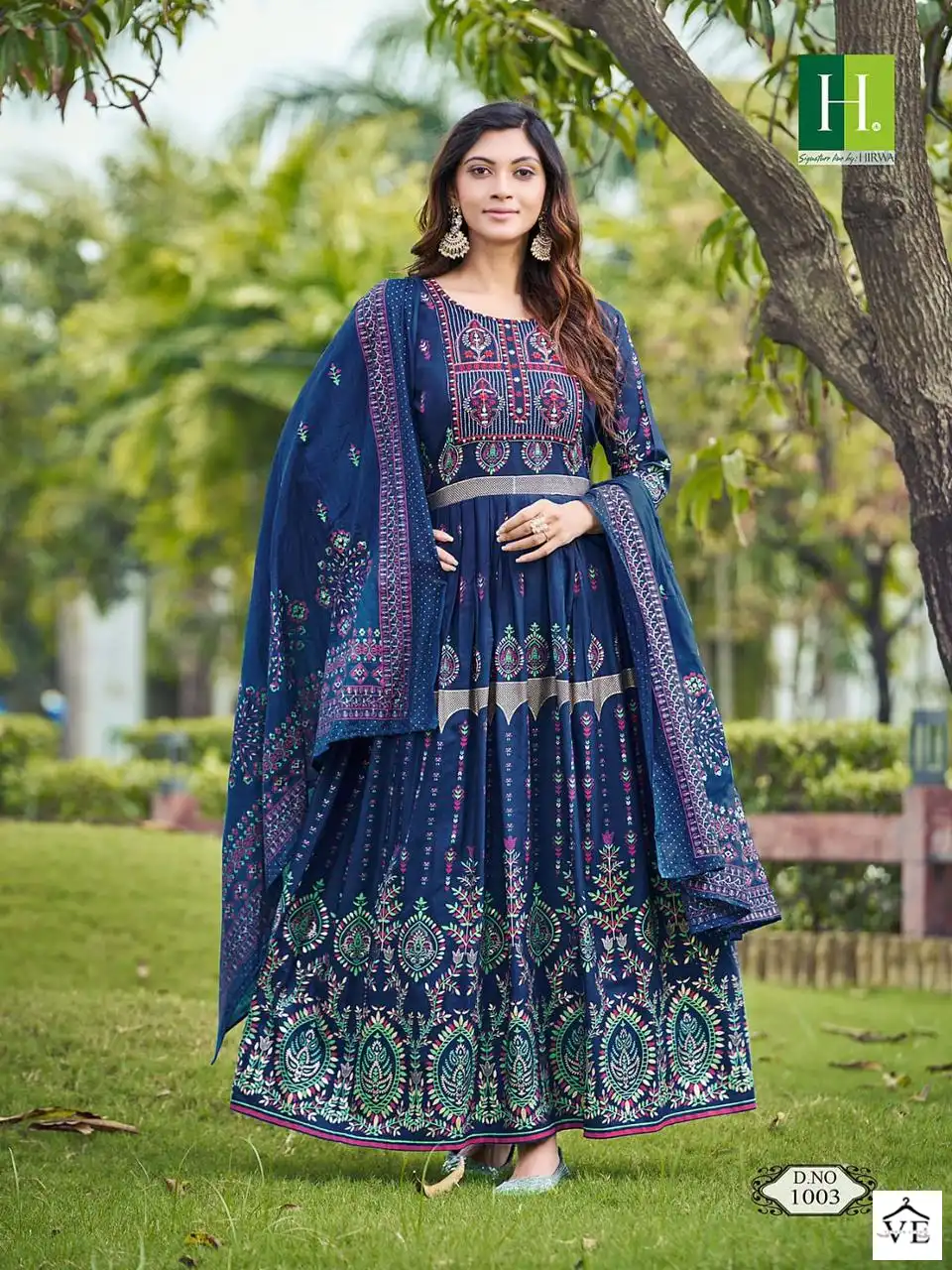 Hirwa Kumari Heavy Rayon Foil Prints Wholesale Designer Long Gown With Dupatta Catalog — Wholesale Kurtis, MPA wholesale from Surat - Gallery Image 3
